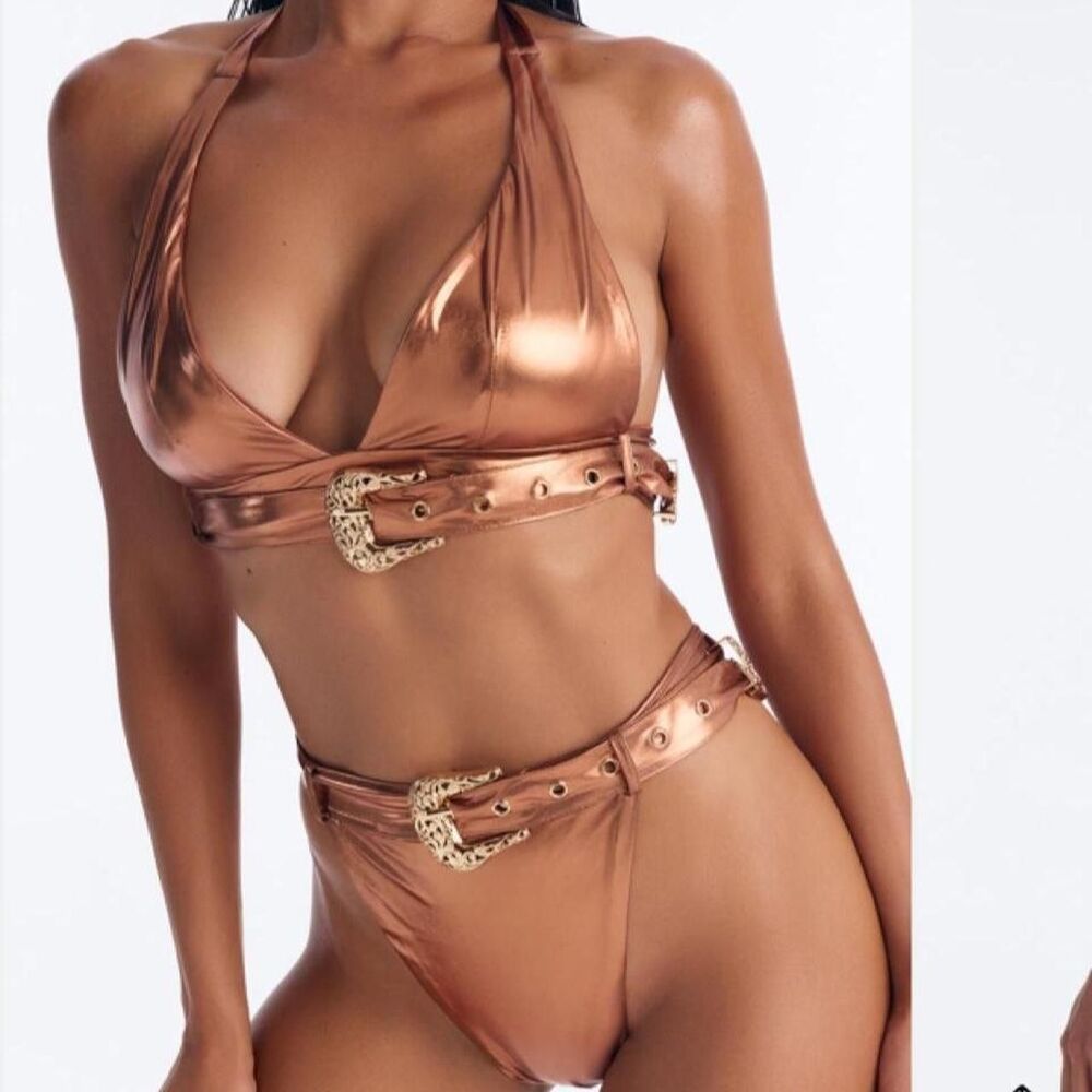 Fashion-nova Women's Gold and Tan Bikinis-and-tankini-sets